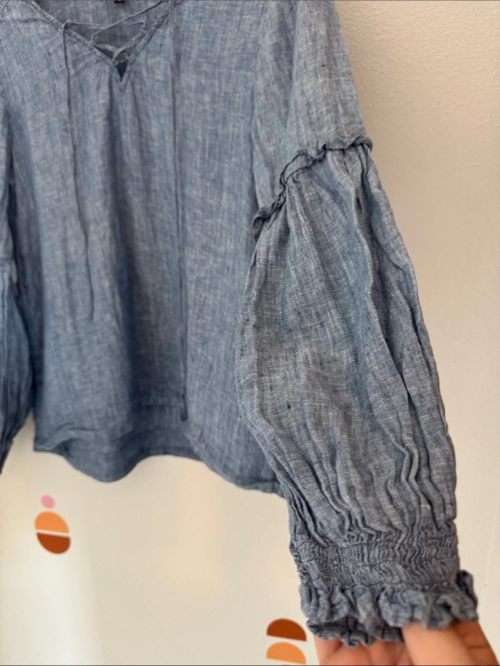 Sanctuary Chambray Lace-Up Peasant Tunic - Light Blue N0163 - Picture 3 of 3